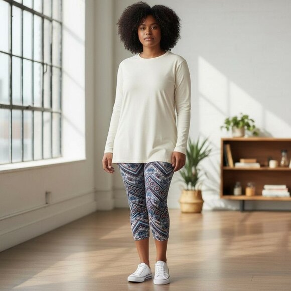 Time And & Tru Leggings PLus Size XXL 2X Floral Chevron CapriS Cropped Pants - Picture 6 of 6